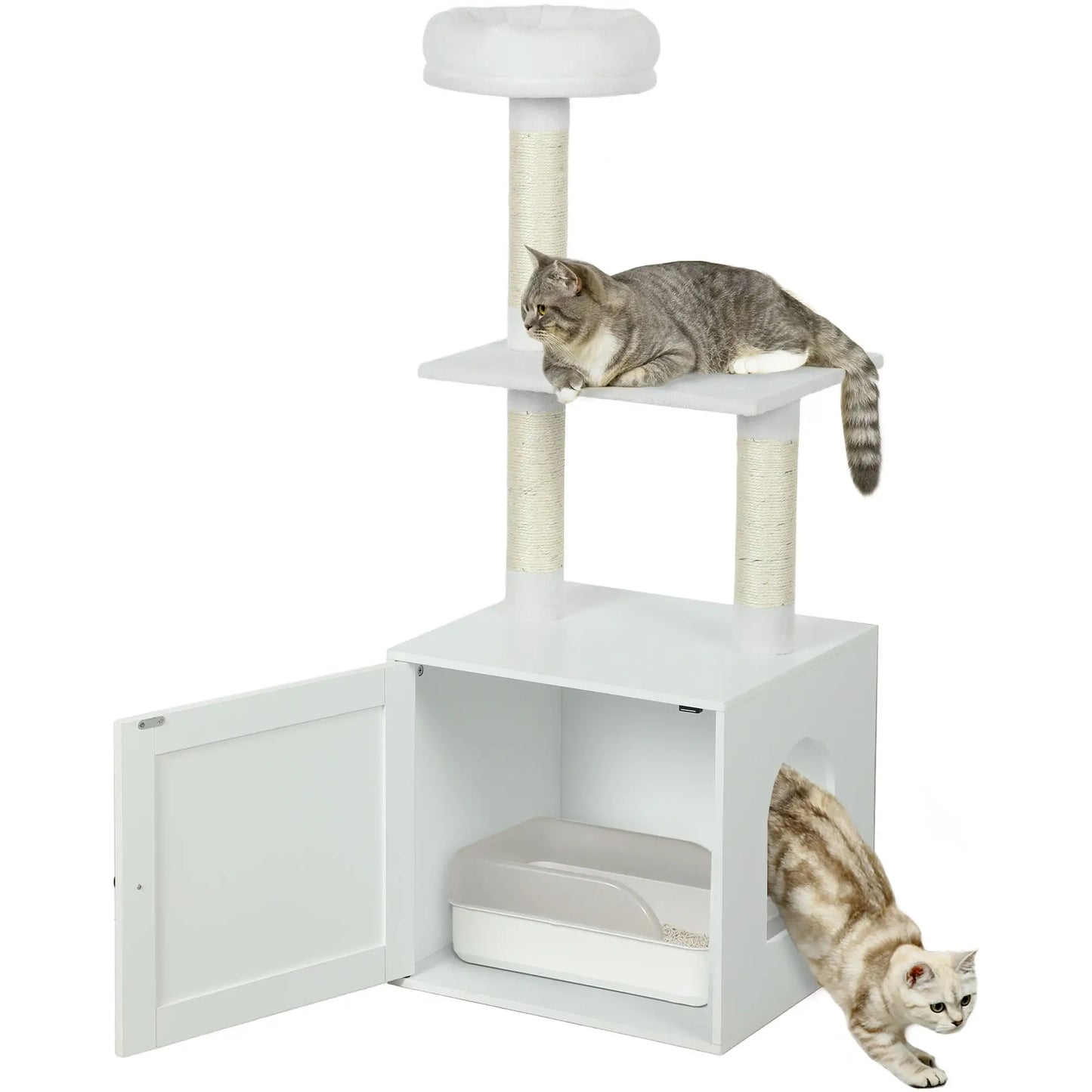 Cat Tree with Litter Box, Scratching Posts, Large Platform, Bed, White Cat Litter Box Enclosures at Gallery Canada