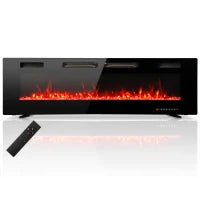 Electric Fireplace 60", Recessed Wall Mounted, Freestanding, Black