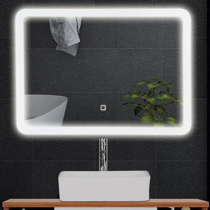 LED Wall-mounted Bathroom Rounded Arc Corner Mirror with Touch at Gallery Canada