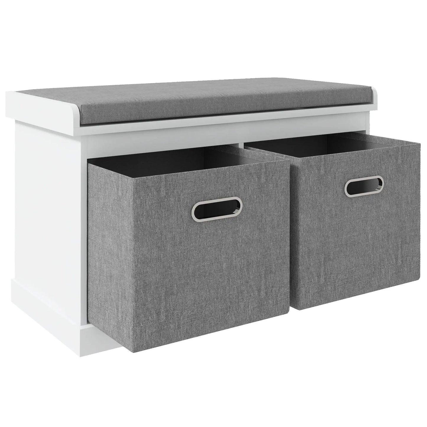 Shoe Storage Bench with Seat, 2 Fabric Drawers, White