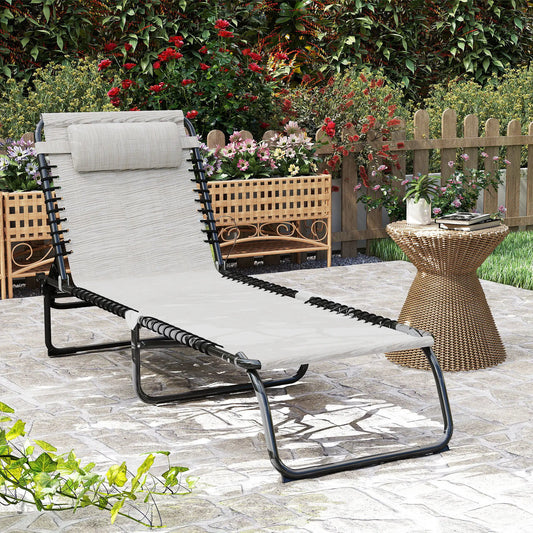 Outdoor Folding Lounge Chair, 4-Level Adjustable, Cream Lounger Chairs Cream at Gallery Canada