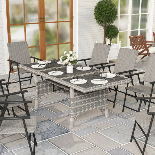 75" Outdoor Dining Table for 6-8, Wicker Patio Table with Storage, Grey Patio Dinning Tables Mixed Grey, Grey at Gallery Canada