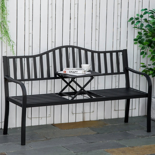 Metal Outdoor Bench with Liftable Table, Patio Loveseat, Garden Bench, Black Outdoor Benches Black at Gallery Canada
