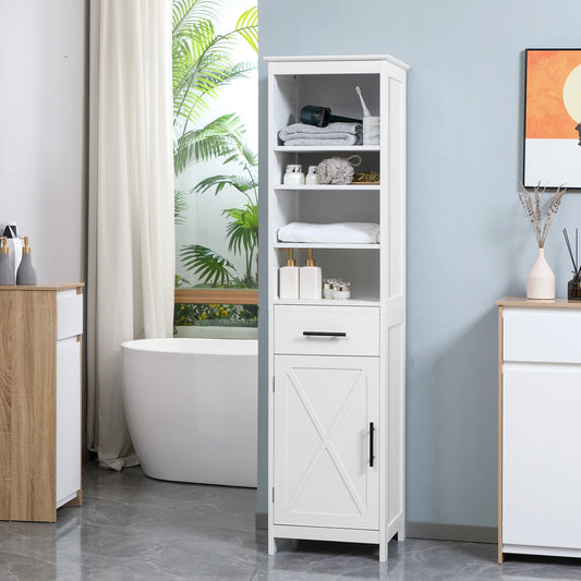 Tall Bathroom Storage Cabinet, 3-Tier Shelf with Door and Drawer, White Bathroom Cabinets White at Gallery Canada