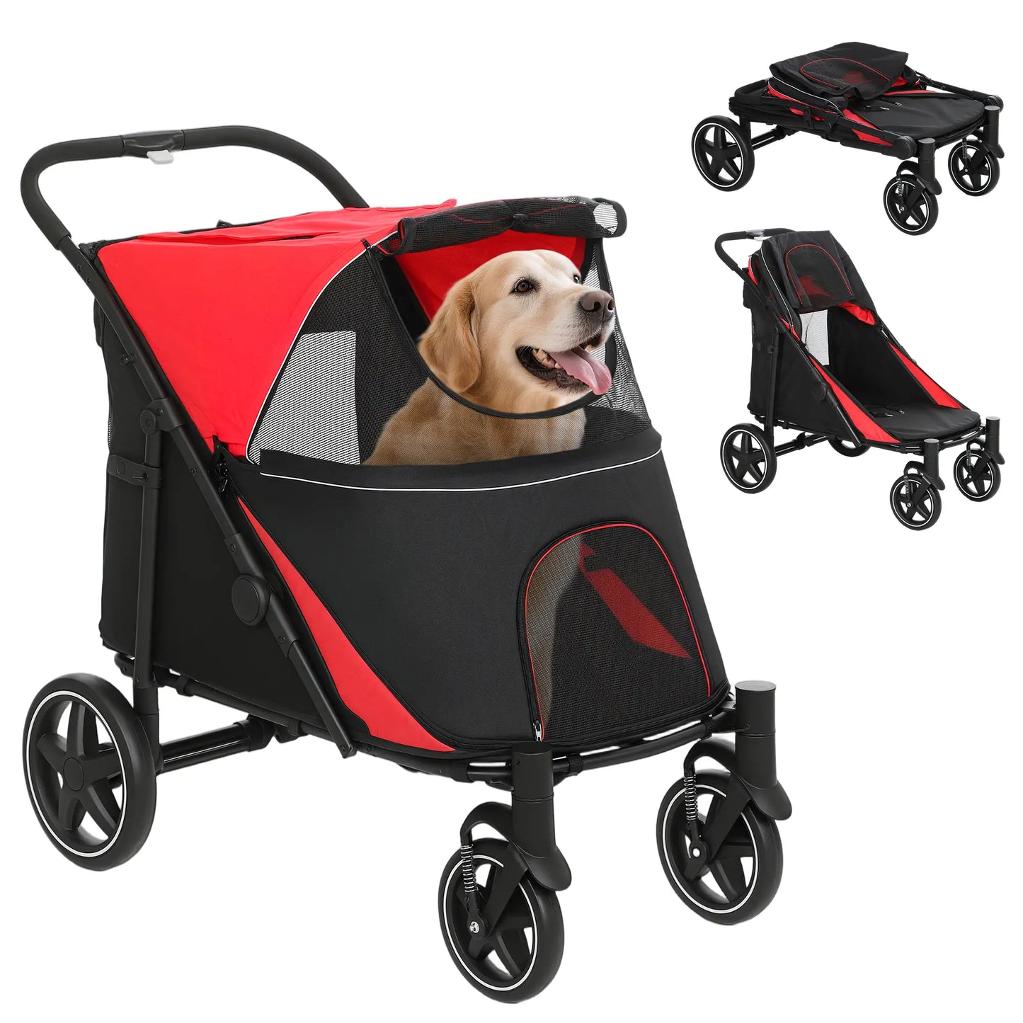 Foldable Pet Stroller, Universal Wheels, Shock Absorber, Large & Medium Dogs, Red Dog Bike Trailers & Strollers at Gallery Canada
