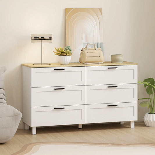 47 Inch Wide Chest of Drawers, Modern Dresser with 6 Drawers, White