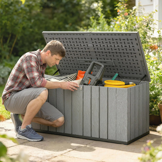 Large Capacity Outdoor Storage Box, 125.5 gal, Lockable Lid, Grey Patio Storage Boxes Light Grey, Dark Grey at Gallery Canada