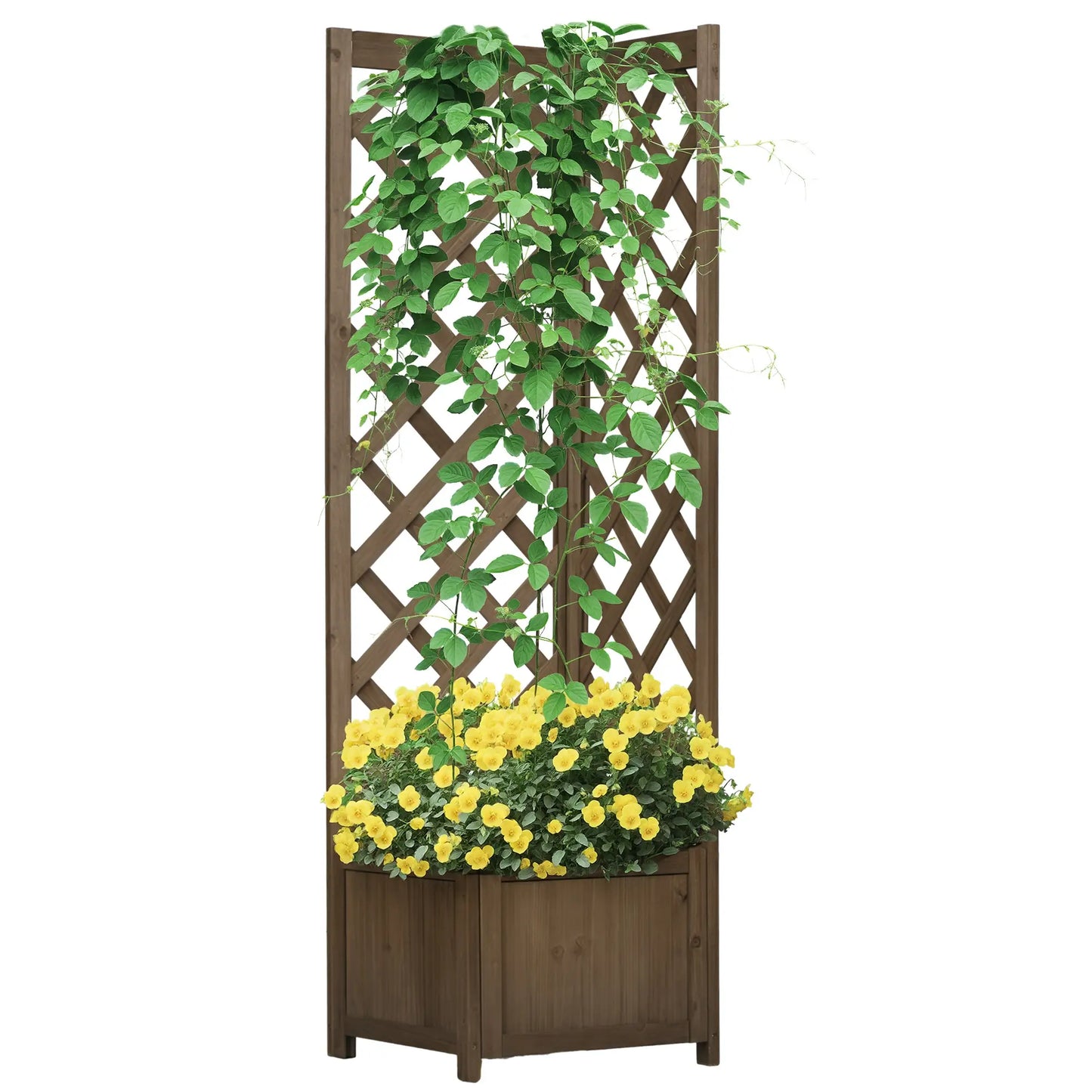 Lit de Jardin Surélevé en Bois avec Treillis, 16" x 16" x 57", Carbonisé