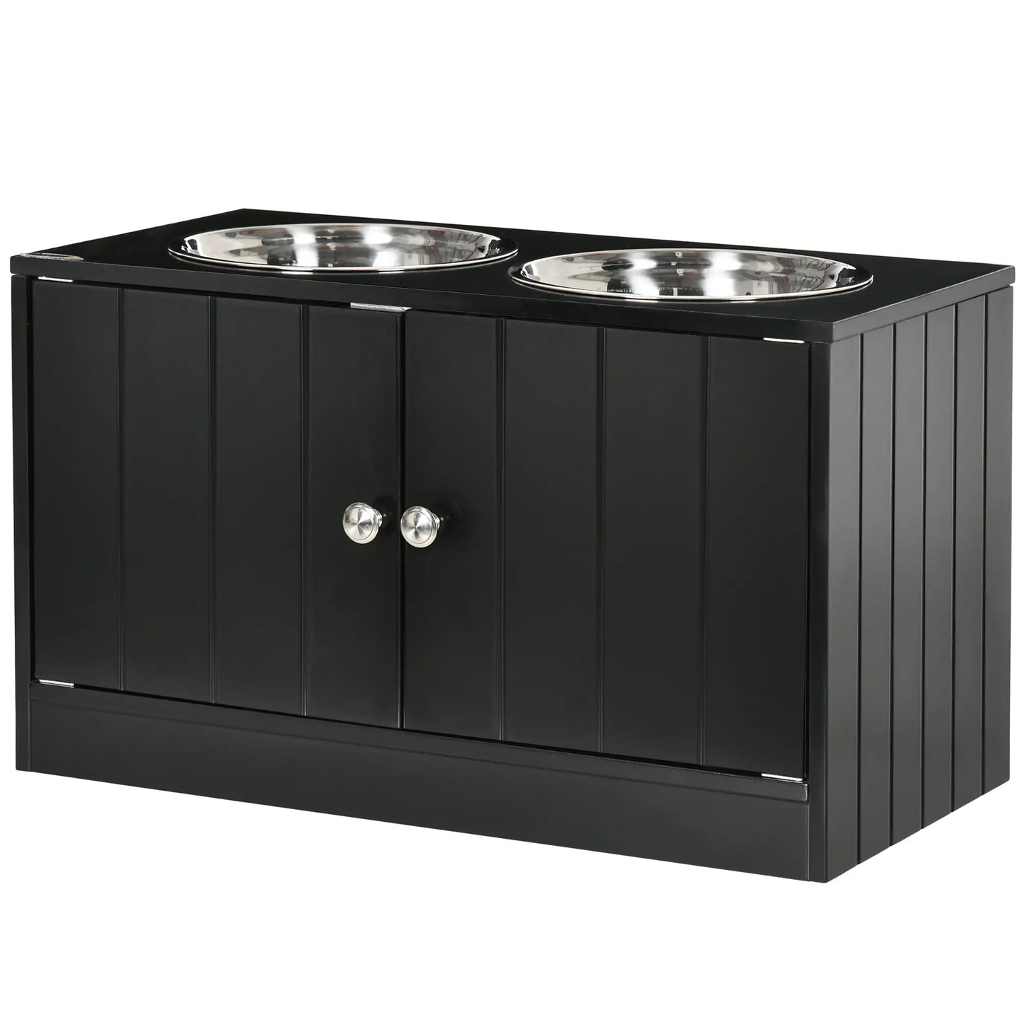 Bol pour chien surélevé, grande station d'alimentation pour animaux avec support, rangement, 2 bols en acier inoxydable, 23,6" x 11,8" x 14", Noir