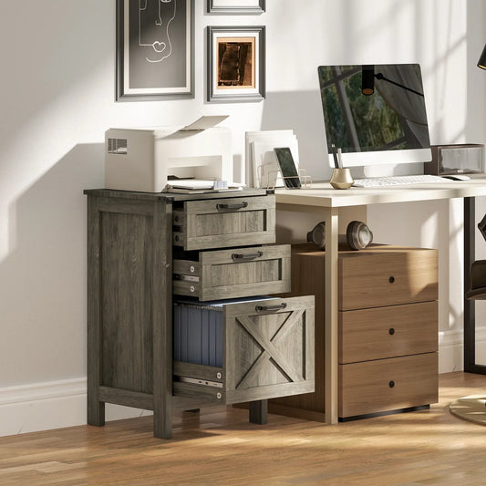Vertical 3-Drawer Filing Cabinet, Rustic Farmhouse, A4, Letter Size, Grey Wash Office Cabinets & Cupboards Grey Wash at Gallery Canada