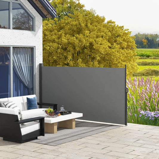 Outdoor Folding Retractable Side Awning, UV Wind Resistant, 118" x 63", Light Grey Side Awnings Grey Frame, Light Grey Fabric at Gallery Canada