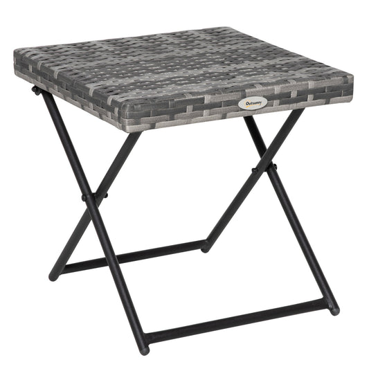 Rattan Coffee Table Folding Patio Outdoor Side Table Wicker for Balcony, Porch, Poolside, 15.75"x15.75"x15.75", Grey at Gallery Canada