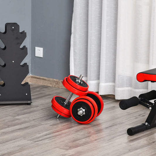 44lbs 2-In-1 Dumbbell, Barbell Adjustable Set, Strength Exercise Dumbbells & Barbells Red and Black at Gallery Canada