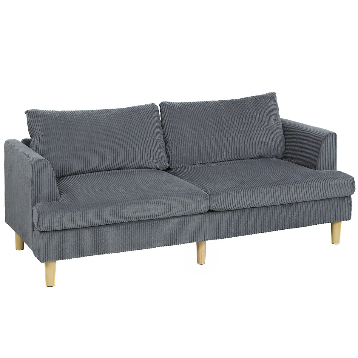3 Seater Sofa, 74" Corduroy Couch, Solid Wood Legs, Dark Grey 3-Seater Sofas at Gallery Canada