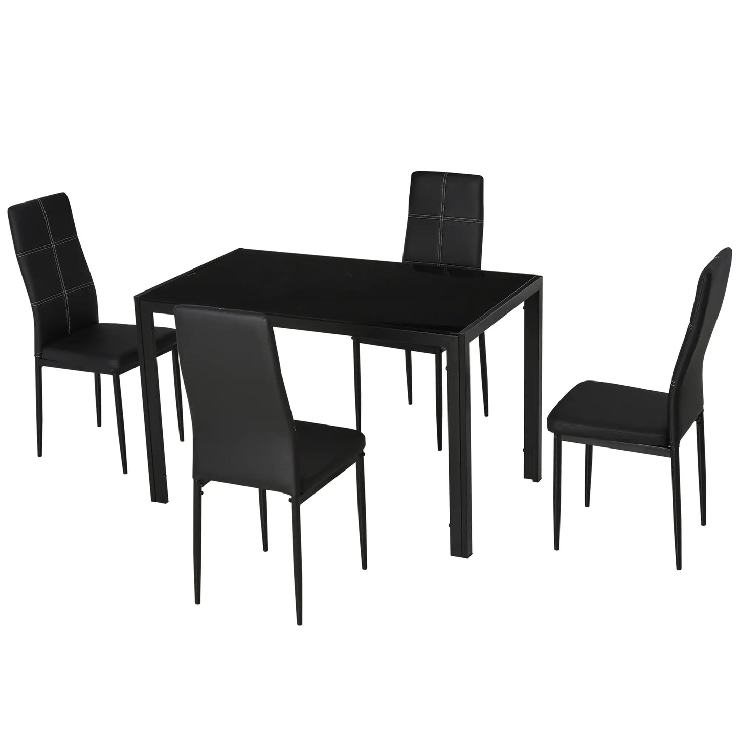 5-Piece Rectangular Glass Dining Table, Metal Frame, Faux Leather Chairs, Black Bar Sets at Gallery Canada