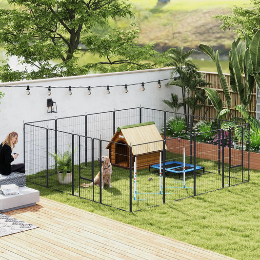 Heavy Duty Pet Playpen, 16 Panels Steel Dog Fence, 47" Height Houses, Kennels & Pens Black at Gallery Canada