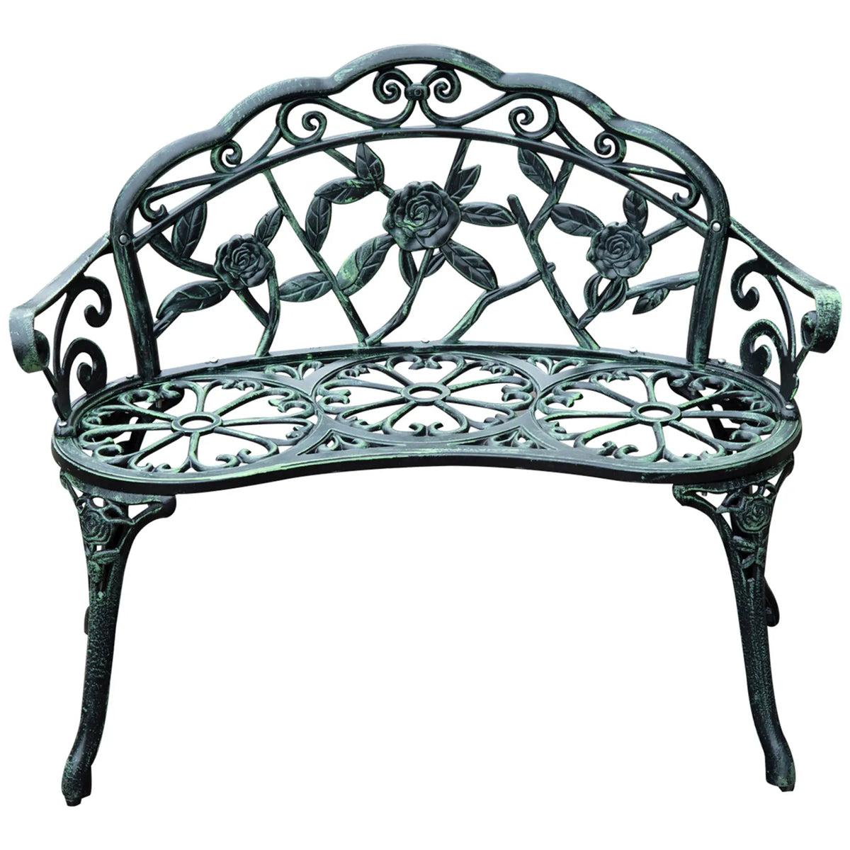 40" Outdoor Garden Bench Cast Aluminum Antique Rose Loveseat, Green Outdoor Benches at Gallery Canada