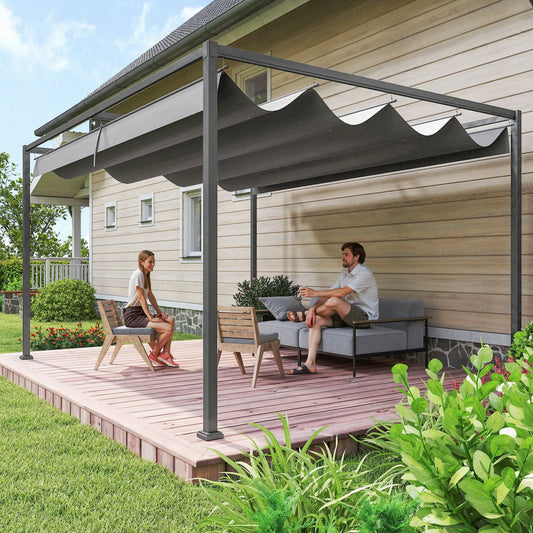 13' x 10' Patio Pergola, Retractable Canopy, Dark Grey