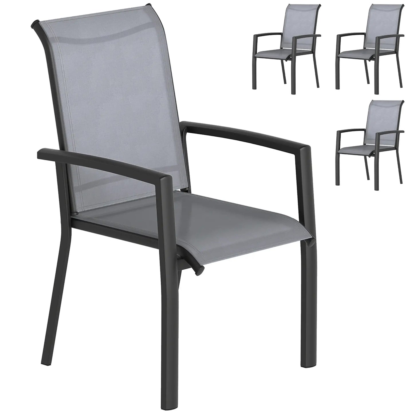 Stackable Patio Chairs Set Of 4, Outdoor Dining Chairs, Grey