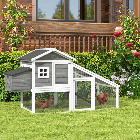 69 Wooden Chicken Coop with Run, Nesting Box, Tray, Grey Chicken Coops White and Grey at Gallery Canada