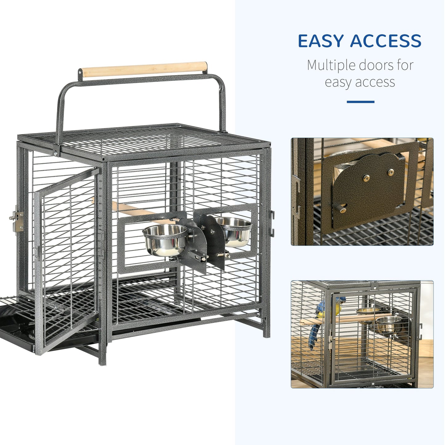 Bird Travel Carrier Cage for Parrots Conures African Grey Cockatiel Parakeets with Stand Perch, Stainless Steel Bowls, Pull Out Tray, Black at Gallery Canada