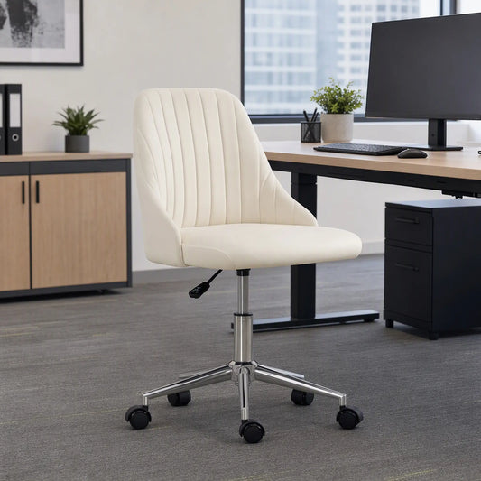 Velvet Adjustable Height Swivel Chair, Cream Task Chairs Cream at Gallery Canada