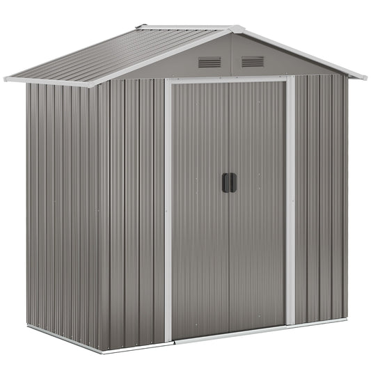 6.5x3.5ft Metal Garden Storage Shed for Outdoor Tool Storage with Double Sliding Doors and Vents, Grey - Gallery Canada