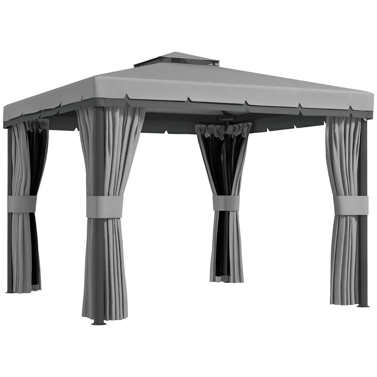 10' x 10' 2-Tier Gazebo, Zippered Mesh Sidewalls, Aluminum Frame, Light Grey Gazebos at Gallery Canada