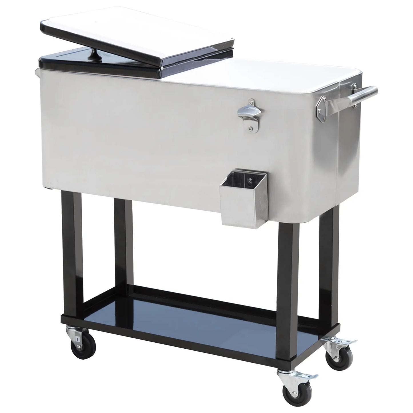 80 Quart Rolling Cooler Cart Portable Patio Ice Beer Beverage Cooling Bin for Outdoor Party w/ Bottle Opener &; Storage Shelf Silver Cooler Boxes at Gallery Canada