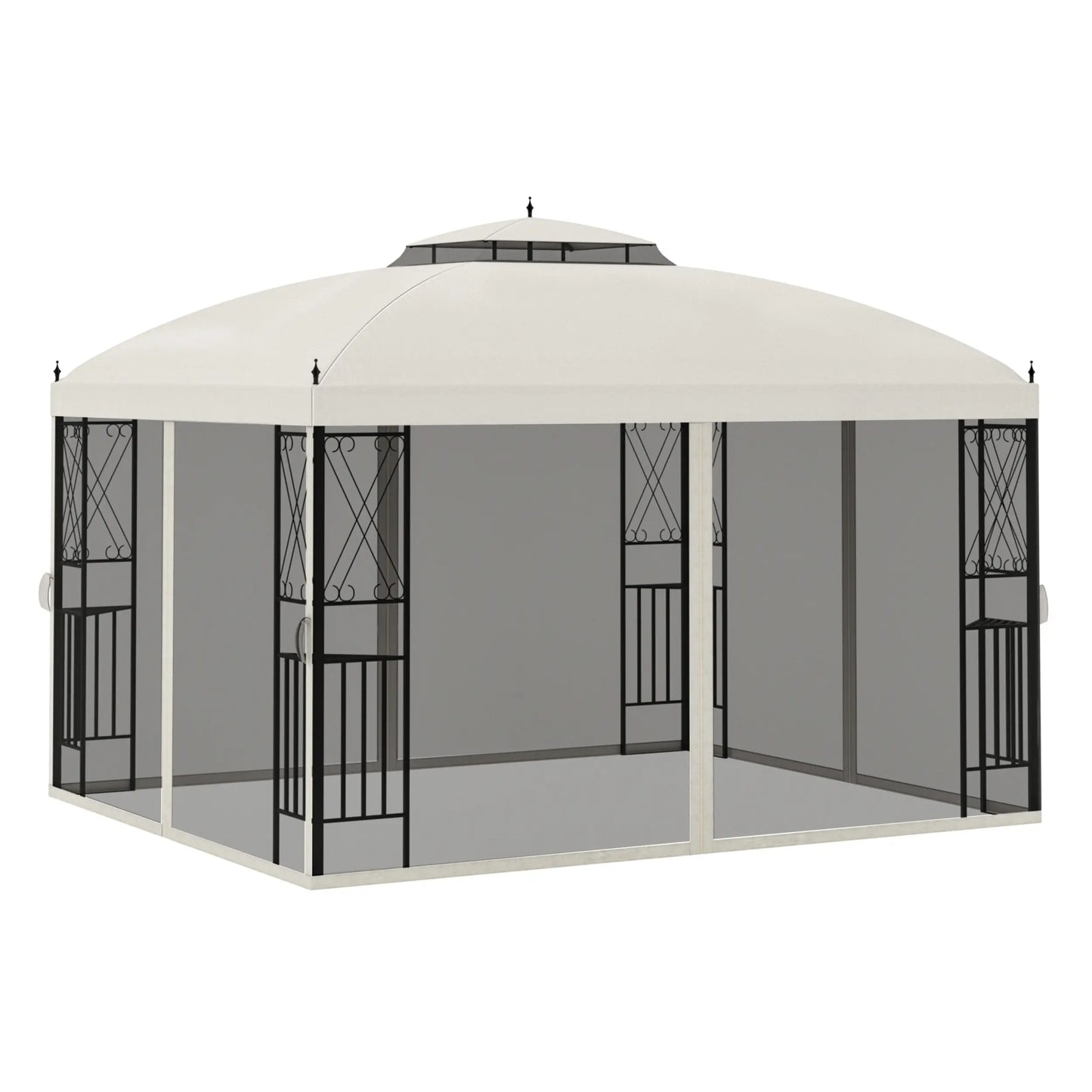 12' x 10' Outdoor Gazebo, Double Tier Roof, Removable Mesh, Beige