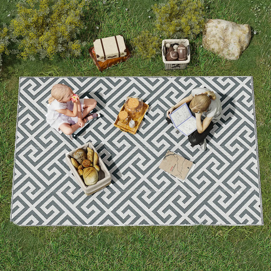 Reversible Outdoor RV Rug, Patio Floor Mat, 5' x 8', Grey & White Garden Decor Grey, White at Gallery Canada