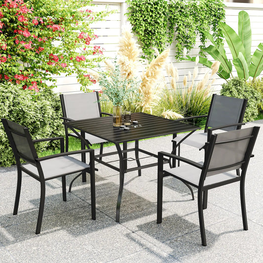 Outdoor Dining Table for Four, Square Garden Table with Slatted Metal Top, Black Patio Dinning Tables Black at Gallery Canada