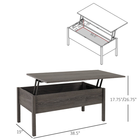 39" Modern Lift Top Coffee Table with Hidden Storage Compartment, Center Table for Living Room, Grey at Gallery Canada