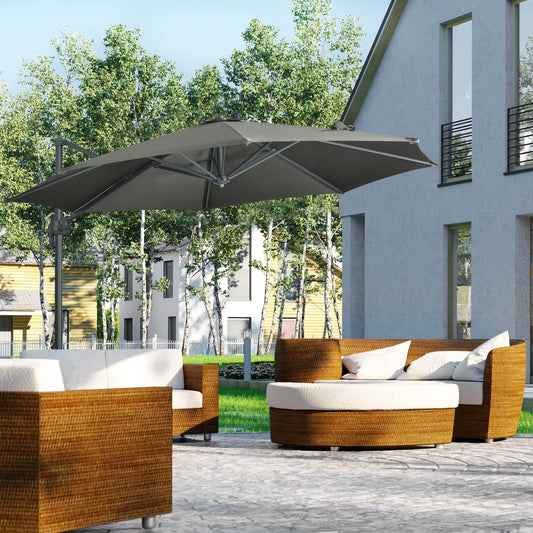 9.6' Cantilever Patio Umbrella, Outdoor Hanging, 360° Rotation, Grey Cantilever Umbrellas Grey at Gallery Canada