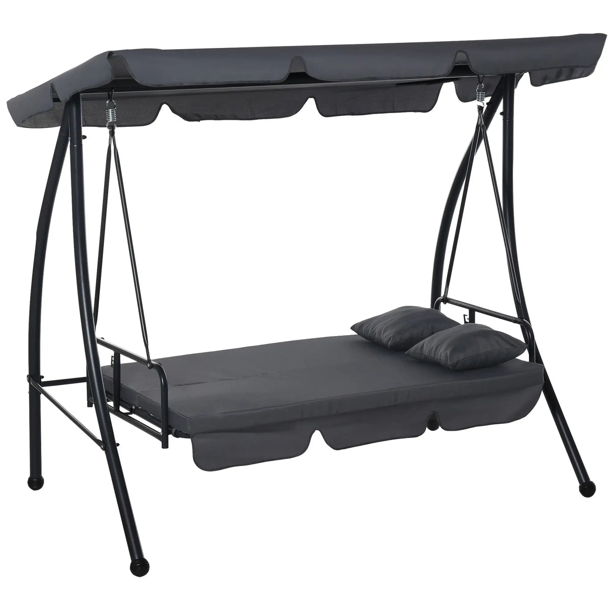 3-Person Patio Swing Chair Convertible Hammock, Dark Grey Patio Swings with Stand at Gallery Canada