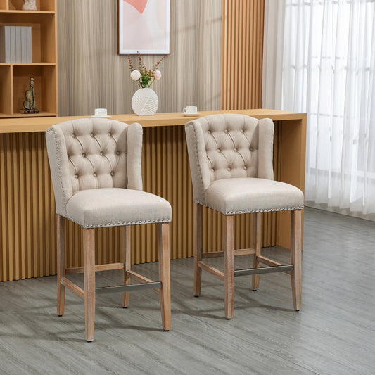 Counter Height Bar Stools Set of 2, Upholstered, Beige Bar Stools Beige at Gallery Canada