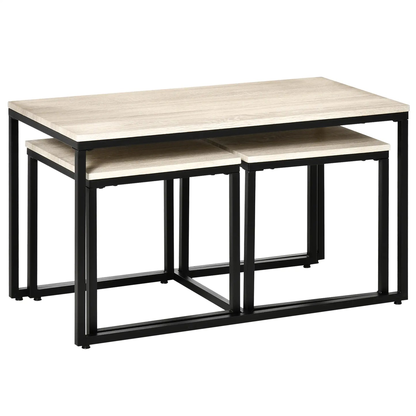 Nesting Coffee Table Set of 3, Metal Frame, Natural, Black Coffee Tables at Gallery Canada