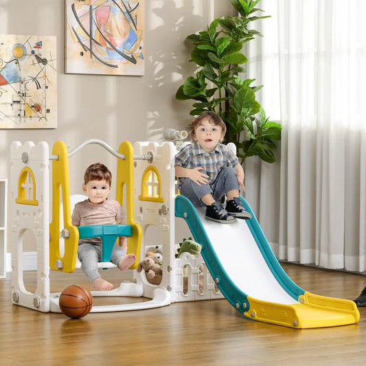 6-in-1 Baby Swing Playset, Indoor with Basketball Hoop, Climber, Yellow Gym Sets & Swings Yellow, White at Gallery Canada