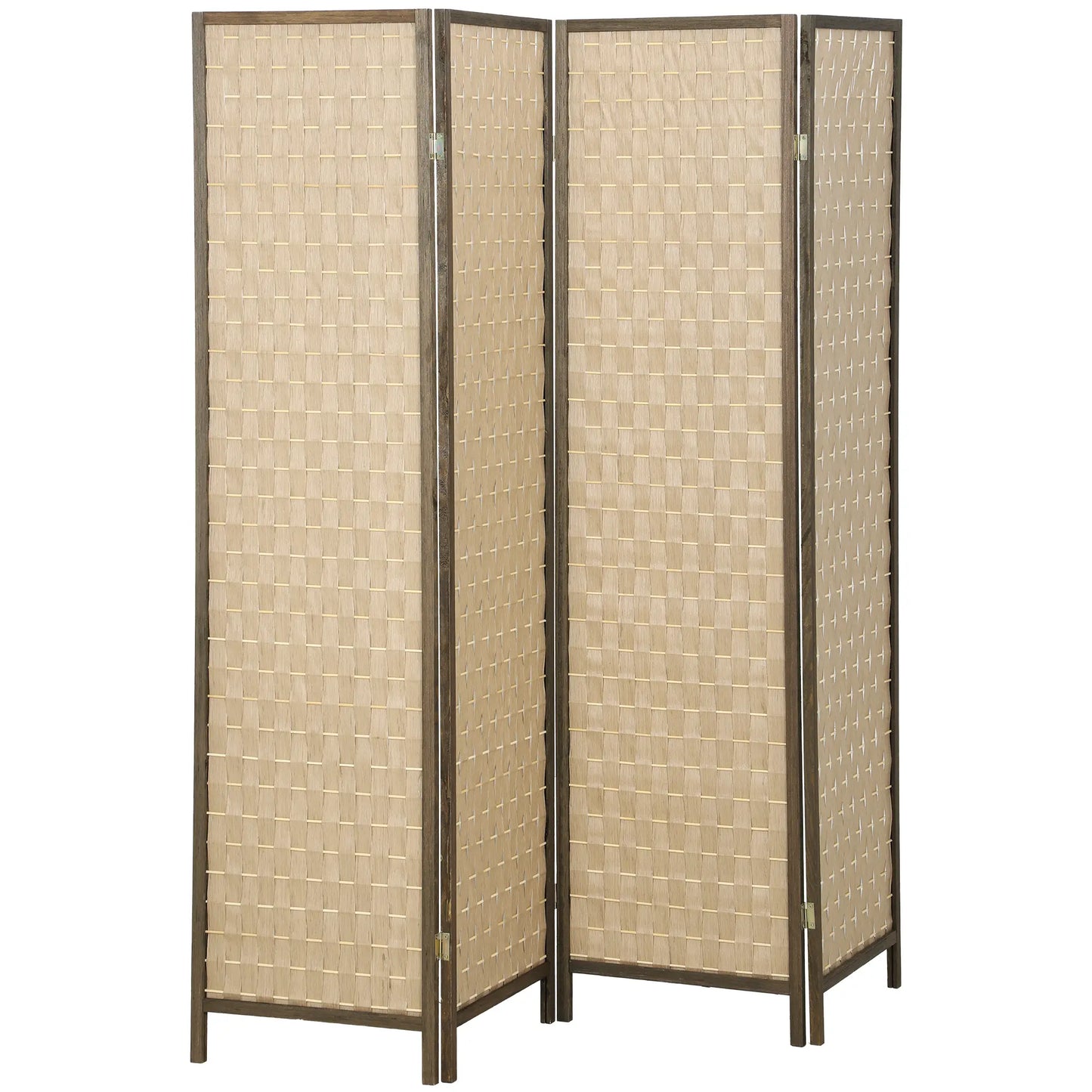6 FT 4 Panel Folding Privacy Screen, Brown Room Divider, Brown