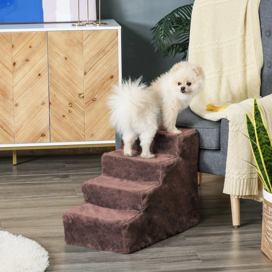 4-Step Dog Ramp for Sofa, Bed, Couch, Removable Cover, Brown Dog Stairs Brown at Gallery Canada