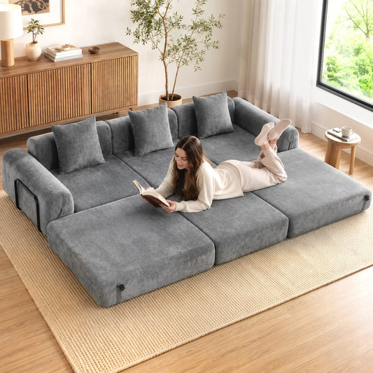 96.5" Folding Sofa Bed, Convertible 3 Seater Modular Couch, Grey 3-Seater Sofas Grey at Gallery Canada