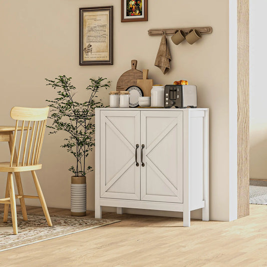 Sideboard Buffet, Kitchen Cabinet with Barn Door, Adjustable Shelves, White Wood Grain, White Bar Cabinets White at Gallery Canada