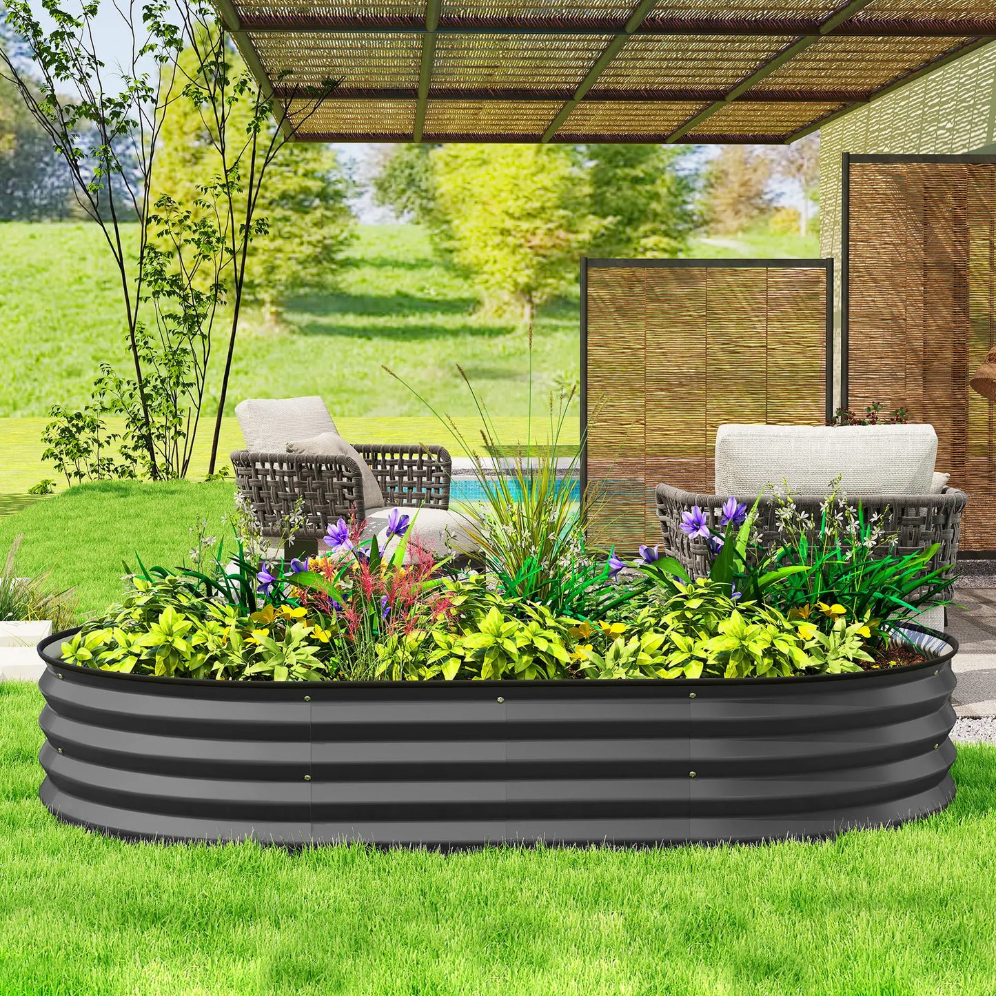 5' x 3' x 1' Bac à plantes extérieur, Lit de jardin surélevé galvanisé, Gris foncé