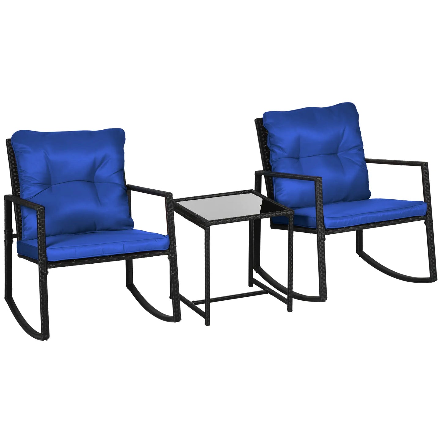 3-Piece Rocking Bistro Set, Outdoor Wicker Patio Furniture, Blue Outdoor Rocking Chairs at Gallery Canada