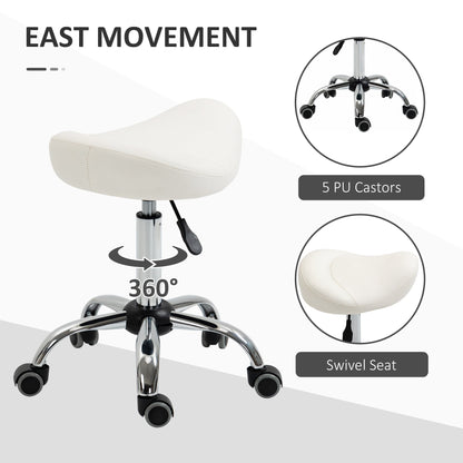 Saddle Stool, Height Adjustable Rolling Salon Chair with PU Leather for Massage, Spa, Clinic, Beauty and Tattoo, White at Gallery Canada