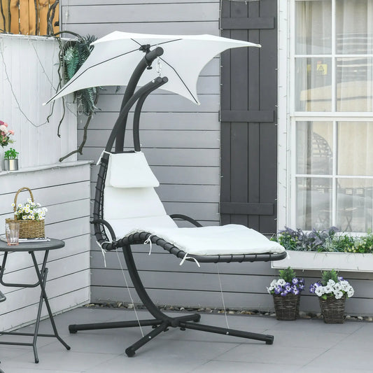 Swing Chaise with Stand, Floating Chaise Lounge, Cream White Patio Swings with Stand Cream at Gallery Canada