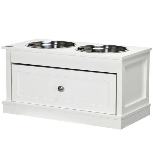 Elevated Dog Bowls with Storage Drawer for Large Dogs, White - Gallery Canada