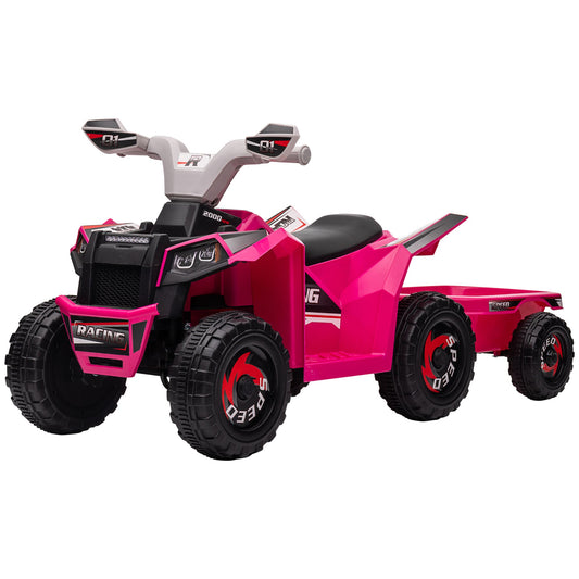 6V Electric Toy Car with Back Trailer, Forward Backward, Wear-Resistant Wheels for Ages 18-36 Months, Pink - Gallery Canada
