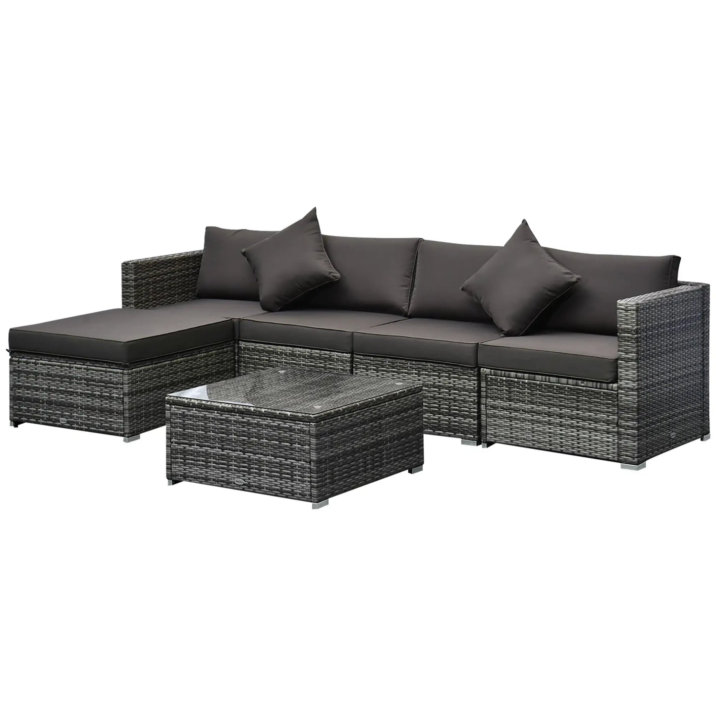 6-Piece Outdoor PE Rattan Sofa Set, Thick Cushions, Glass Top Table, Charcoal, Mixed Grey Patio Furniture Sets at Gallery Canada