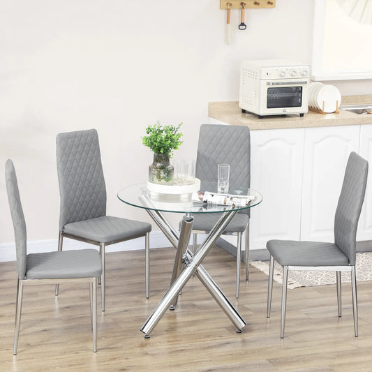 Kitchen Chairs Set of 4, Faux Leather Upholstery, Steel Legs, Grey Bar Stools Grey at Gallery Canada